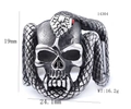 Detail view of vintage punk skull cobra ring with dimensions 19mm x 24.1mm and red gem - US 7 / Polished Black with Red Eyes (23302)