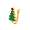 U-shaped non-piercing gold nose ring with a festive red and green Christmas tree - 03 KC Gold Christmas Tree (WG-0108)