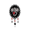 Gothic dragon brooch with red teardrop gemstone and black lace frame variant - Black Dragon Red Gem Style (DW0494)