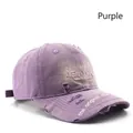 Casquette de baseball en coton violet délavé avec broderie New York et style rétro - Violet