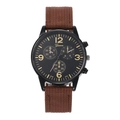 Men's fashion quartz watch with brown woven nylon strap and black large dial - Black Case Black Dial Brown Strap