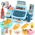 Sky blue kids supermarket cash register toy set with scanner and play food accessories - Blue Cash Register Set (Boxed)