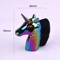 Pinceau ongle licorne arc-en-ciel avec manche chromé et poils noirs denses pour nail art - Pinceau À Poussière De Licorne Noir