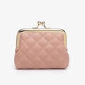 Monedero pequeño de cuero PU rosa claro con patrón acolchado y cierre de metal dorado - Rosa