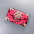 Red ethnic mandala shoulder phone bag with colorful floral print and whipstitch detail - Pattern 09