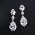 Elegant silver drop earrings with pear-shaped zircon stones and floral design details - Fsep2034a Earrings - Silver Teardrop Set With Zirconia