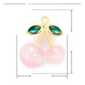 Pink cherry pendant in stainless steel with resin and green rhinestones, 25mm size - Pink Cherry