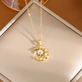 Star and moon necklace variant in gold finish with iridescent moonstone and zircons - A0116 Gold Star Moon