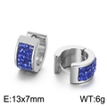 Silver stainless steel hoop earrings with blue rhinestones in 13x7mm size - Silver-Blue Stone (KE108257-TGD)