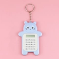Cute light blue bear-shaped mini calculator keychain with basic 8-digit display - Blue