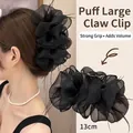 Pince à cheveux noire en dentelle de 13cm avec voile en résille et détails de plumes - 14# Pince Bulle en Maille à Plumes Noires 12.5cm