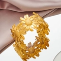 Elegant gold daisy flower bracelet with a brushed metal finish for stylish women - 1141-Sunflower Daisy Cluster Cuff
