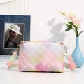 Rainbow gradient crossbody bag with quilted rhombic pattern and adjustable fabric strap - Pink Yellow