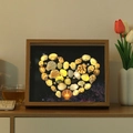 Handmade shell heart night light in a wooden frame with a starry sky galaxy background - Natural Wood Heart DIY Kit + Starry Paper (6 Inch)