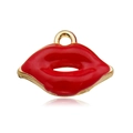 Cute red enamel lip charm with gold-plated border for earrings and necklace DIY crafts - Red Lips