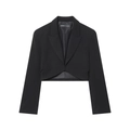 Fashionable black cropped blazer with shoulder pads and ruched details for women - XS / Black