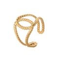 Irregular twisted gold open ring with minimalist geometric texture in studio lighting - Twisted Texture Style (R728-A) / Gold
