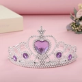 Silver plastic princess crown for girls with purple heart-shaped gemstones and round jewels - Purple