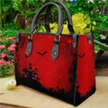 Halloween PU leather tote bag with red gradient, haunted castle design, and gold hardware - Gradient Red Black Halloween Castle (手提包0036)