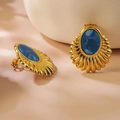 Elegant gold starfish earrings with deep blue oval center and radial wave design - Gold Vintage Blue Heart