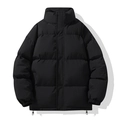 Unisex black puffer jacket featuring windproof stand collar and adjustable hem drawstrings - S / Black