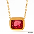 Vintage gold necklace with square red zircon pendant and delicate chain, model KDD057 - Gold Red (KDD057)