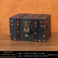 Emerald green vintage wooden jewelry storage box with bronze lock and leather straps - Combination Lock / Large / Emerald