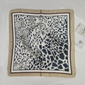 Square leopard print silk scarf with cream base and brown animal pattern edges - Khaki-edged Leopard Print Small Square Scarf / 65