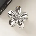 Metallic silver frangipani flower hair claw clip with mirror finish for ponytails - Electroplated Silver [8cm Large]