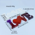 Detailed dimensions of LOVE silicone mold for resin casting with finished purple gradient piece - LOVE / White
