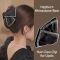 Elegant black satin bow shark hair claw clip with rhinestones for women hair styling - Rhinestone Triangle-Claw Clip 13CM