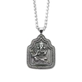 Vintage titanium steel Ganesha pendant necklace with intricate oxidized silver finish details - Style A Pendant With Long Chain