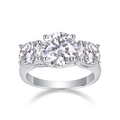 Elegant S925 sterling silver three-stone moissanite ring with 18K white gold plating - Silver (R14891-9.0mm)