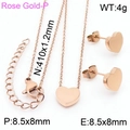 Minimalist rose gold heart jewelry set featuring necklace and earrings on white background - Rose Gold 2-Piece Set (KS199053-K)