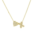 Golden heart and flower necklace with white zircon pavé and delicate cross chain - Letter X