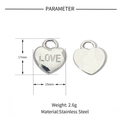 Dettagli del ciondolo a cuore in acciaio inox 17mm con incisione love e misure - VG596 Pendente a Cuore Inciso LOVE Argento