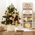 45cm DIY mini Christmas tree with LED lights and 18 rustic ornaments in white pot - 45CM Natural Wood Iron Bucket Tree