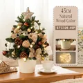 45cm DIY mini Christmas tree with LED lights and 18 rustic ornaments in white pot - 45CM Natural Wood Iron Bucket Tree