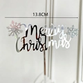 Silver mirror acrylic Merry Christmas cake topper with snowflake detail 13.8cm wide - Silver Iridescent Snowflake Style / Silver
