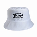 Close-up of vintage white cotton canvas bucket hat featuring black letter embroidery - 55-58cm / White (Vintage)