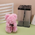 Pink rose teddy bear with Just for you ribbon and transparent gift box packaging - 23CM Bear+Gift Box+Light / Light Pink
