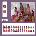 3D floral purple press-on nails with cat-eye effect and pearl accents long almond shape - 3D Relief Flower (Z932) - Glue Type