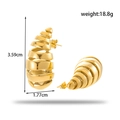 Minimalist gold-plated stainless steel chunky C-shaped twisted drop earrings, 3.59cm size - Spiral Water Drop / Gold