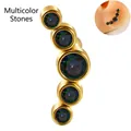 Curved ear cartilage stud with five graduated iridescent rainbow stones in gold finish - Gold - Colorful Zircon Curved