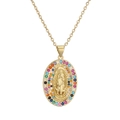 Vergoldete ovale Maria Anhänger-Halskette mit bunten Zirkoniasteinen im Mikro-Pave-Stil - Mehrfarbige Strass Maria (CN001835CX)