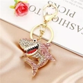 Macro shot of shark keychain with pink crystals on champagne silk background - Shark 1 (Pink)