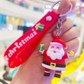 Portachiavi Babbo Natale con cinturino in silicone rosso e anello in metallo argento - Babbo Natale (01)