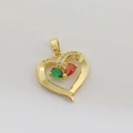 Dettaglio del ciondolo a cuore con gemme verdi e rosse e pavé di zirconi scintillanti - Cuore di Gemma a Pera a Doppio Strato (05)
