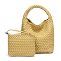 Set borsa hobo in pelle intrecciata giallo crema con piccola pochette con zip - Giallo