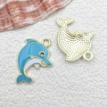 Blue and white enamel dolphin pendant with gold metal edges for jewelry making - 1Pc Dolphin 16x23mm